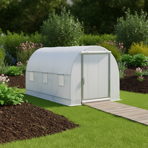 Invernadero de túnel alto 15x7x7 con estructura de acero, blanco, 6 ventanas enrollables, cubierta para plantas de jardín de PE de 140 g/m² - Product Image 2