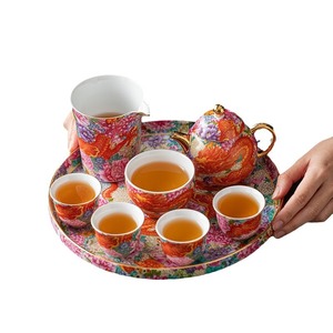 Service à thé en émail de style chinois, théière en porcelaine Kung Fu avec couvercle, coffret cadeau, usage domestique, année du Dragon 2024 - Product Image 5
