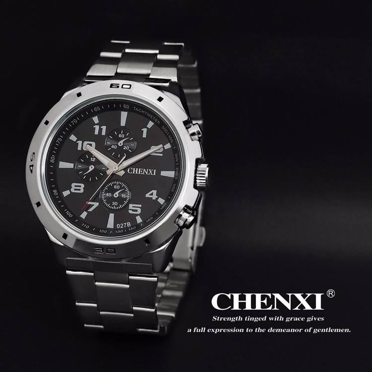 Chenxi 027Bシルバージェンツクォーツ時計低価格スチールバンド3