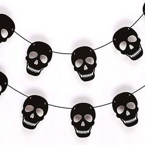 DAMAI Halloween Paper Black Skull Garland Ghost Festival Banners for Party Bar Props Supplies for Indoor Outdoor Decorations - Product Image 5