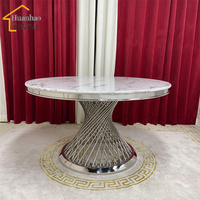 Ensemble de table à manger de luxe, nouveau design moderne, bon marché, cadre en acier inoxydable, haut en marbre, table ronde de restaurant, à la mode