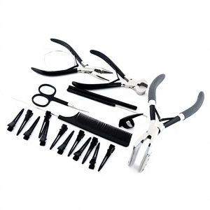 Professional Hair Stylist Extensions Tool Kit Thread <b>Trimmer</b> Scissors, 12 Clips 2 Bead Pliers, Bond Cutter, Comb, Loop & Hook - Product Image 1