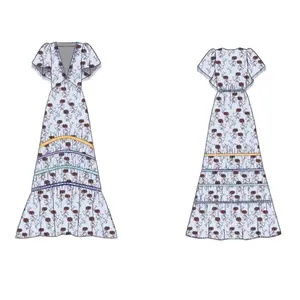 AMENO Maxi-dress Floral Printed Tassel Ruffles Frock Women's Dress