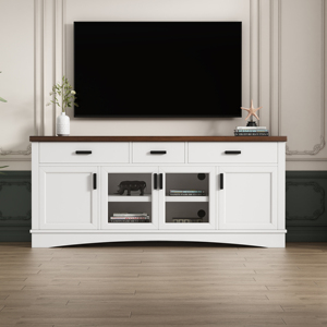 Modern <b>White</b> TV Cabinet 67" Width TV Stand with Doors & Storage Drawers Adjustable <b>Shelves</b> for Living Room - Product Image 1
