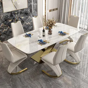 Modern Furniture luxurious New designs new materials Italian rock dining table with chair Can customized Imitate Marble Table