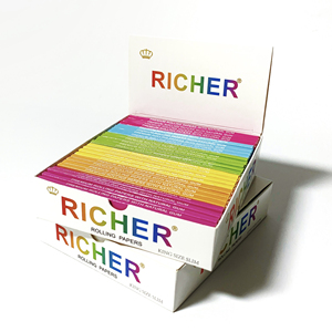 Papier à rouler en chanvre bleu avec impression colorée riche, gomme arabique naturelle, 13-24 g/m², 32 feuilles avec filtres - Product Image 3