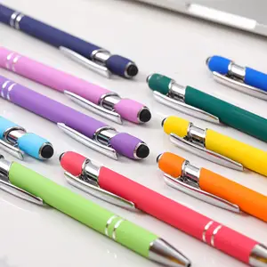 Mixed Color Soft Touch Click Metal Pen Promotional Business 2 In 1 Multifunction Ballpoint Pen With Stylus Tip