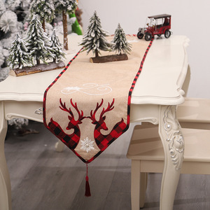 YQ-902 <span class=keywords><strong>Camino</strong></span> <span class=keywords><strong>de</strong></span> <span class=keywords><strong>Mesa</strong></span> <span class=keywords><strong>Navideño</strong></span> <span class=keywords><strong>de</strong></span> Lino y Arpillera con Diseño <span class=keywords><strong>de</strong></span> Reno y Cuadros Rojos para Decoración Rústica <span class=keywords><strong>de</strong></span> Navidad - Product Image 3