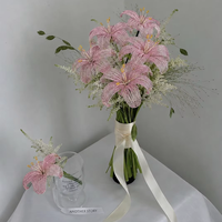 Bunga Lily Buatan Tangan Mewah, Buket Bunga Berhias Manik-Manik, Buket Pengantin, Bunga Pernikahan, Toko Bunga, Dekorasi Rumah, Hadiah