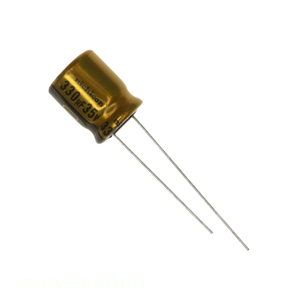 Condensador de Aluminio de Canal del Fabricante 330uF UFW1V331MPD1TD, 330UF 20% 35V, Tipo RADIAL TH, de Orificio Pasante - Product Image 1