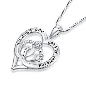 925 <b>Sterling</b> <b>Silver</b> Heart & Footprint <b>Necklace</b> Cute European American Trendy Jewelry | Hot Sale for <b>Women</b> - Product Image 4