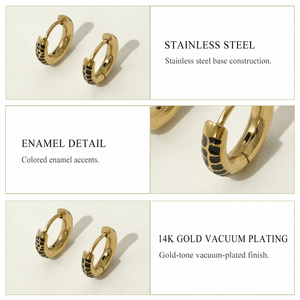 Boucles d'oreilles créoles Huggie en émail, en acier inoxydable plaqué or 14K sous vide, petites boucles d'oreilles créoles à charnière - Product Image 3