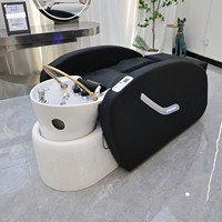 Fauteuil de lavage moderne en cuir PU avec bac en céramique, table de massage électrique intégrale, chaise de lavage pour salon de coiffure et spa