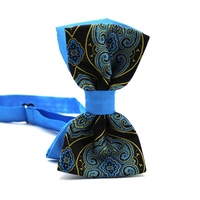 Ensemble de nœuds papillon et pochette de costume pour homme, en polyester tissé, à motifs géométriques et Paisley turquoise contrastant, pré-noué, double couche