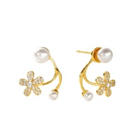 Nagosa 925 Sterling Silver Gold Vermeil Jewelry Flower Shell Pearl Zirconia Front Back Ear Jacket Piercing Boucles d'oreilles