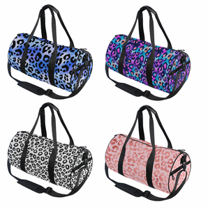 Sac de sport pliable en toile imperméable avec logo personnalisé, sac de voyage pour filles, sac de sport à imprimé léopard avec bandoulière - Product Image 1