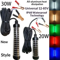 Lampe de pêche LED sous-marine 12-85V 20W 30W IP68 étanche en alliage d'aluminium, lampe de nuit submersible verte rouge bleue blanche
