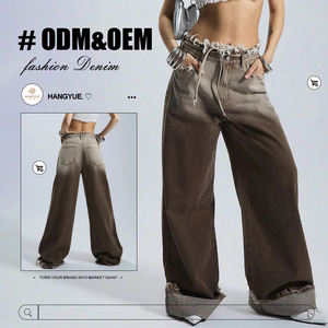 Custom Mop Hip Hop Jeans de las mujeres Desgastado lavado <span class=keywords><strong>Recto</strong></span> Baggy Jeans Moda Vintage Marrón Jeans de las mujeres de alta calidad - Product Image 1
