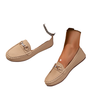 Mocasines de otoño de talla grande para mujer, nuevos zapatos casuales sin cordones de tacón plano con suela de tendón, de microfibra suave con estampado de cuero. - Product Image 4