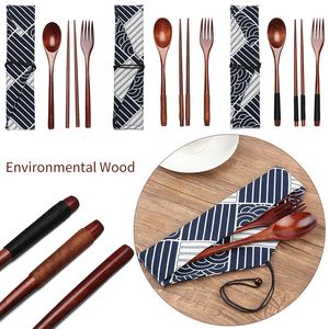 Cuillère en bois portable baguettes ensembles de couverts vaisselle de Style japonais beau cadeau pour voyage cuillère baguettes fournitures de cuisine - Product Image 1