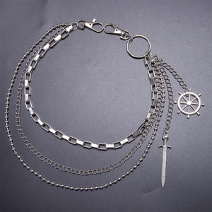 Chaîne de pantalon multi-couches avec pendentif roue de bateau et épée, en argent tibétain, style hip-hop décontracté, pour hommes et femmes - Product Image 3