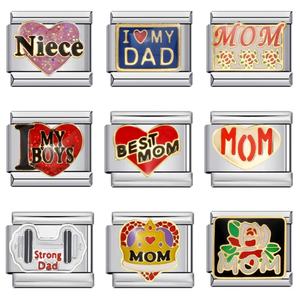 Venta caliente enlace de acero inoxidable amor familia mamá papá hermana hijo <span class=keywords><strong>hija</strong></span> encanto italiano personalizado fabricación DIY pulsera joyería - Product Image 1