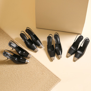 Nuevo Modelo Otoño/Invierno 2026, Zapatos de Tacón de Aguja con Tira Trasera, Color Negro Sólido, Estilo Francés Sexy, Punta Cuadrada, para Mujer, Tacón de 6-9 cm - Product Image 2