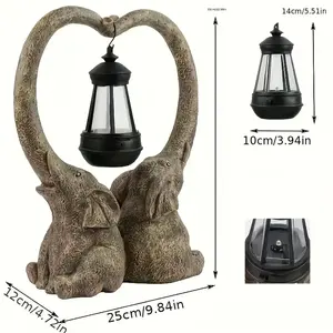 Heart-Shaped Elephant Resin <b>Sculpture</b> Lighted Lantern Ornament Abstract Cartoon Style Anime Statue for Garden - Product Image 5