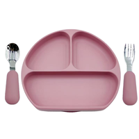 Ensemble de vaisselle pour enfants en silicone de qualité alimentaire, sans BPA, moderne, non toxique, compatible lave-vaisselle et micro-ondes, assiette, fourchette et cuillère