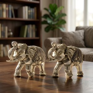 Elegante Figura de Elefante Metálica 3D Tradicional Vastu, Tronco Ascendente, Chapado en Oro de 24k, Hecho a Mano, Acabado Antiguo Moderno, para Bodas y Diwali - Product Image 3