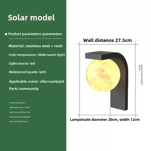 Lampe murale solaire LED extérieure pour villa, cour et porte d'entrée avec lampe lune, lampe ronde pour jardin et clôture, base en acier inoxydable - Product Image 6