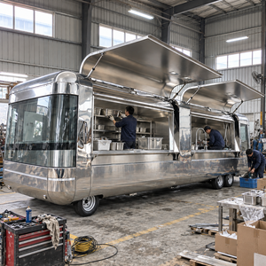 Remorque de camion-restaurant en acier inoxydable 5,8 m style Airstream rétro avec barbecue et évier pour lavage des mains pour utilisation en extérieur - Product Image 2
