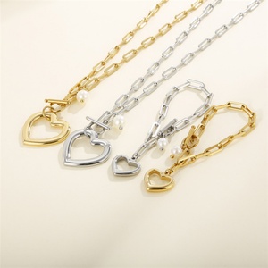Manufacturer <b>Cheap</b> Stainless Steel Link Chain Pearl Heart Shape Jewelry <b>Sets</b> - Product Image 5