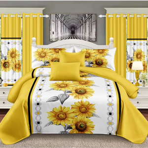 Bộ chăn ga gối đệm hoa hướng dương mát lạnh bằng <span class=keywords><strong>polyester</strong></span>, khuyến mãi nóng tại Florida, Mỹ - 12 món, kèm rèm cửa - Product Image 2