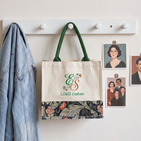 Sac fourre-tout en toile épaisse avec empiècement floral, logo brodé personnalisé, réutilisable, cadeau de mariage, sac à main pour le shopping