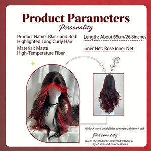 Vente directe usine Perruque longue bouclée avec mèches rouges, style Lolita sombre, en fibre haute température, pour femme - Product Image 4
