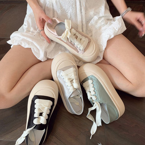Zapatillas de mujer con cordones estilo coreano, de satén de seda, con punta redonda y suela gruesa, de gran tamaño, novedad 2026 - Product Image 5