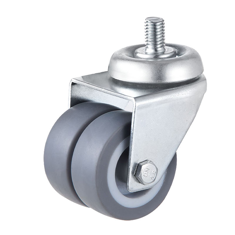 2 3 Inch Threaded Stem Twin Wheel Caster with Brake Dual Thermoplastic Rubber TPR Wheel for Industrial Trolleys