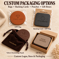 Sous-verres en cuir PU personnalisés avec logo gravé au laser, bords cousus, pour cadeaux et vente au détail, par le fabricant