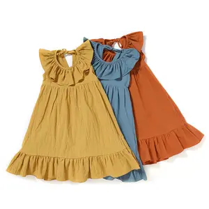 Robe de princesse à manches bouffantes pour bébé, vêtement simple, bleu, eid, en coton et lin, style décontracté, tenue féerique, 2 ans
