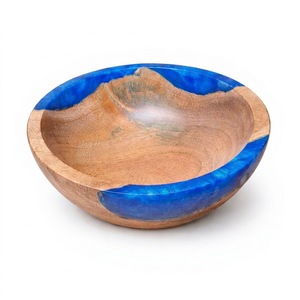 Bol en bois fait main avec incrustation de résine bleue, design moderne, pour servir des aliments, offrir en cadeau - Product Image 1