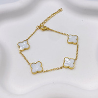 Bracelet personnalisé en acier inoxydable 316L, coquille rose, trèfle à quatre feuilles, plaqué or 18 carats, trèfle porte-bonheur, bracelet réglable pour femmes