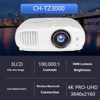 Projecteur CH-TZ3000 4K Ultra HD avec 3000 lumens, 3D portable, 3LCD, haut-parleurs intégrés, garantie 1 an pour une utilisation professionnelle et éducative
