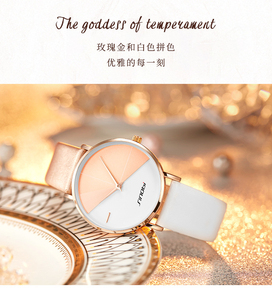 Reloj de Pulsera de Cuarzo para Mujer, Impermeable, Diseño Minimalista, Bisel Chapado en Oro, Correa de Cuero de Dos Colores, Elegante - Product Image 5