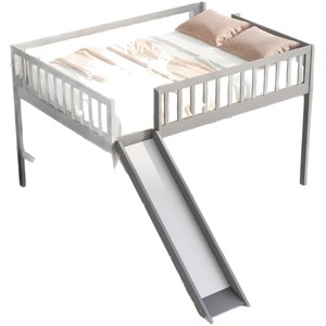 Lit mezzanine en bois gris avec toboggan et échelle pour chambre d'enfant - Product Image 5