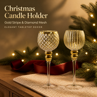Élégant Porte-Bougie de Noël en Verre Haut de Gamme, Coupelle Diamantée Dorée Effet Mercure, Décoration Festive pour Mariages et Dîners