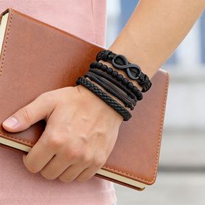 Pulseras de Cuero PU con Cuentas Negras Vintage Unisex para Hombre y Mujer, Pulsera de Moda con Triángulo Hueco Multicapa, Joyería Tribal - Product Image 2