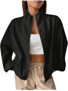 Custom <b>Womens</b> <b>Lightweight</b> Oversized Windbreaker <b>Jacket</b> Stand Collar Full Zip Casual Fashion Private Label Wholesale Manufacturer - Product Image 1