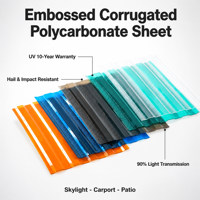 Plaque de polycarbonate ondulée gaufrée translucide, panneau de toiture en PC, protection UV, résistant aux intempéries pour lucarne, abri de voiture, patio