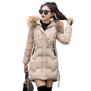 Women's Winter <b>Quilted</b> <b>Jacket</b> With Fur Hood Long Sleeve Zipper Closure Thick Warm Coat Solid Color Parka Outwear - Product Image 3
